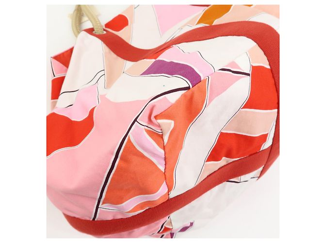 Hermès HERMES Cabas Drapeaux Au Vent Bolso de Playa de Algodón Tote Bag Rosa Rojo Blanco - vista 15