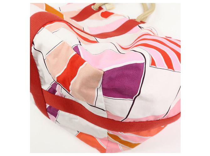 Hermès HERMES Cabas Drapeaux Au Vent Bolso de Playa de Algodón Tote Bag Rosa Rojo Blanco - vista 16