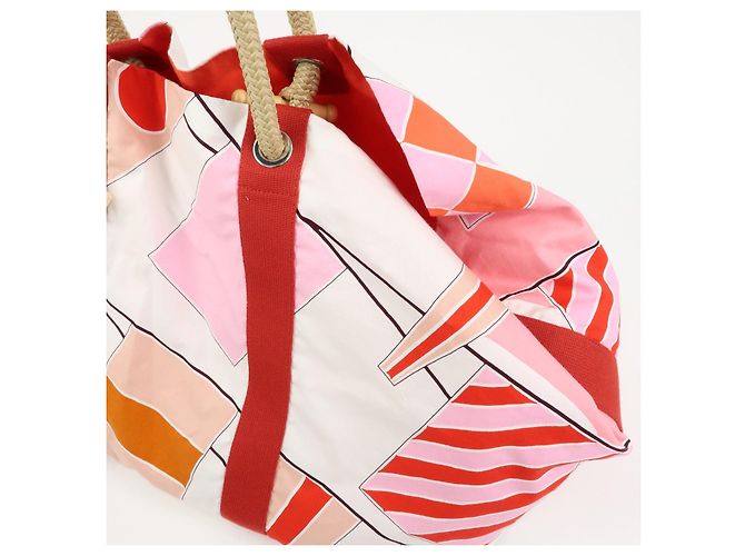 Hermès HERMES Cabas Drapeaux Au Vent Bolso de Playa de Algodón Tote Bag Rosa Rojo Blanco - vista 19