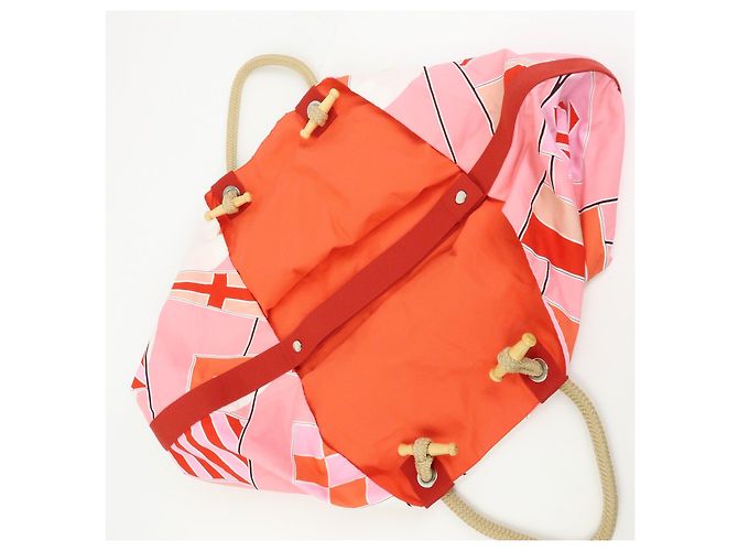 Hermès HERMES Cabas Drapeaux Au Vent Bolso de Playa de Algodón Tote Bag Rosa Rojo Blanco - vista 20