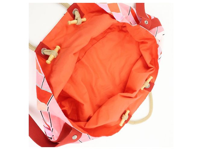 Hermès HERMES Cabas Drapeaux Au Vent Bolso de Playa de Algodón Tote Bag Rosa Rojo Blanco - vista 21