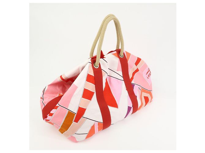Hermès HERMES Cabas Drapeaux Au Vent Bolso de Playa de Algodón Tote Bag Rosa Rojo Blanco - vista 4