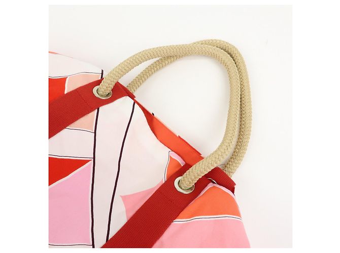 Hermès HERMES Cabas Drapeaux Au Vent Bolso de Playa de Algodón Tote Bag Rosa Rojo Blanco - vista 6