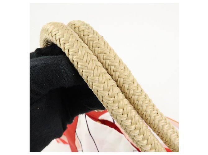 Hermès HERMES Cabas Drapeaux Au Vent Bolso de Playa de Algodón Tote Bag Rosa Rojo Blanco - vista 7