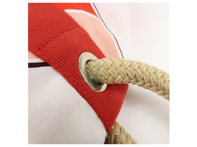 Hermès HERMES Cabas Drapeaux Au Vent Bolso de Playa de Algodón Tote Bag Rosa Rojo Blanco - vista 9