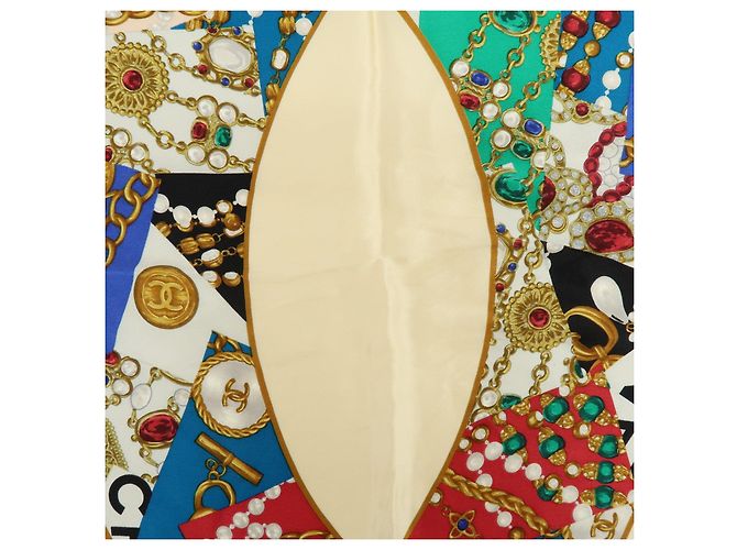 Sciarpa CHANEL COCO Mark 100% seta Motivo Gioielli Beige Multicolor - vista 7
