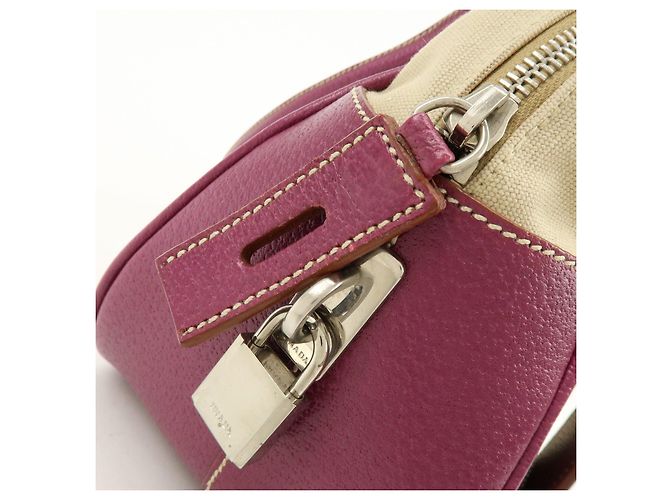 Borsa Bowling PRADA in tela e pelle con logo triangolare Natural Purple - vista 18