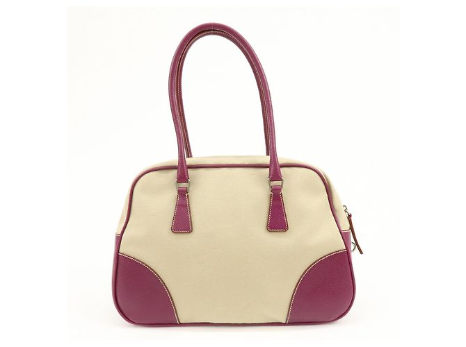 Borsa Bowling PRADA in tela e pelle con logo triangolare Natural Purple - vista 2