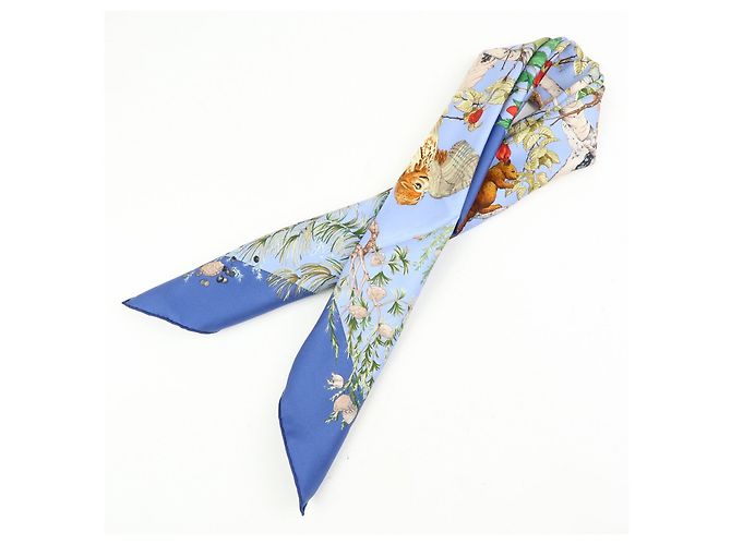 Hermès Foulard HERMES 100% Seta AU COEUR DES BOIS Blu - vista 12