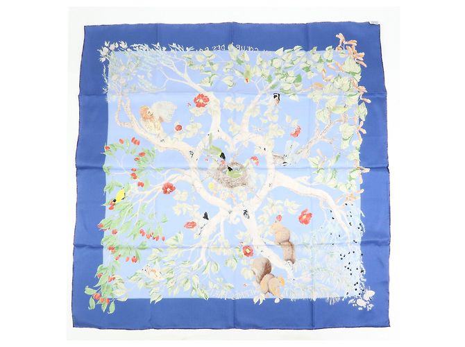 Hermès Foulard HERMES 100% Seta AU COEUR DES BOIS Blu - vista 2