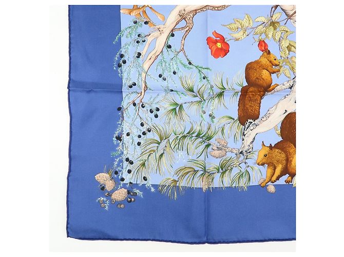 Hermès Foulard HERMES 100% Seta AU COEUR DES BOIS Blu - vista 5