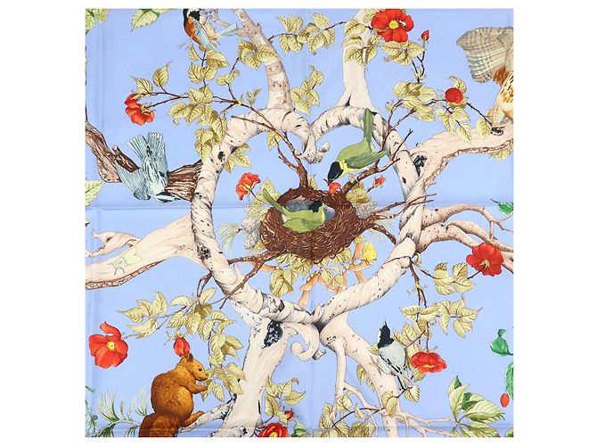 Hermès Foulard HERMES 100% Seta AU COEUR DES BOIS Blu - vista 7
