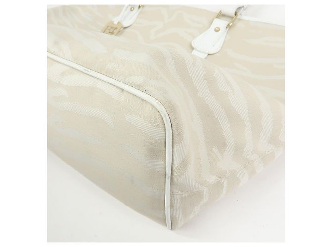 FENDI Shopper aus Leder und Canvas Zebra-Muster Beige Weiß 8BH115 - Ansicht 10