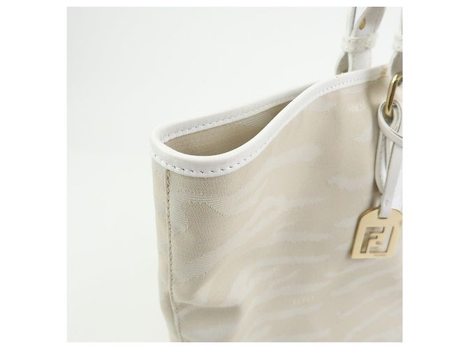 FENDI Shopper aus Leder und Canvas Zebra-Muster Beige Weiß 8BH115 - Ansicht 13