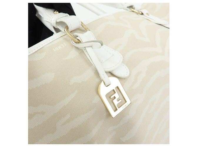FENDI Shopper aus Leder und Canvas Zebra-Muster Beige Weiß 8BH115 - Ansicht 14