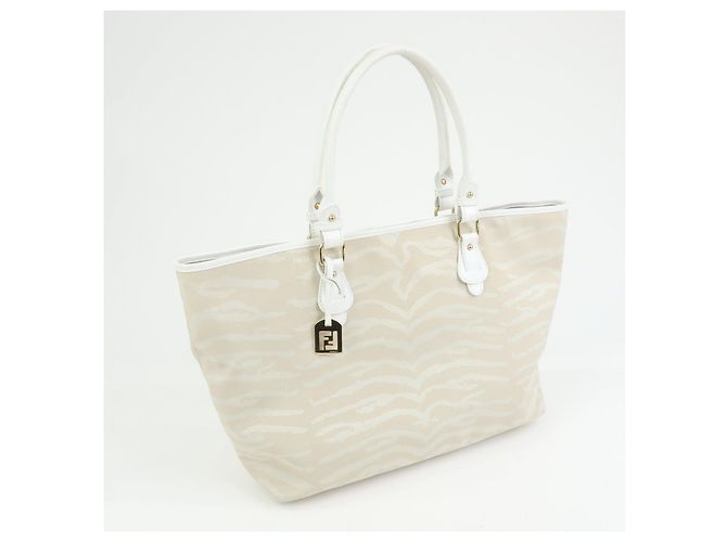 FENDI Shopper aus Leder und Canvas Zebra-Muster Beige Weiß 8BH115 - Ansicht 4