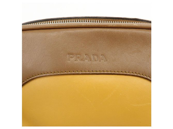 Borsa a spalla e borsa a mano in pelle PRADA Logo Sport Giallo Marrone - vista 16