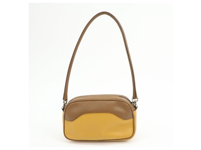 Borsa a spalla e borsa a mano in pelle PRADA Logo Sport Giallo Marrone - vista 2