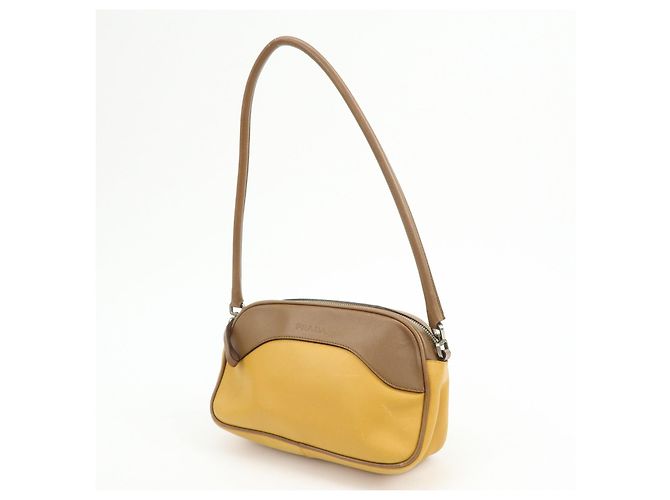 Borsa a spalla e borsa a mano in pelle PRADA Logo Sport Giallo Marrone - vista 3