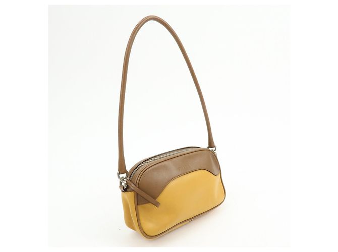 Borsa a spalla e borsa a mano in pelle PRADA Logo Sport Giallo Marrone - vista 4