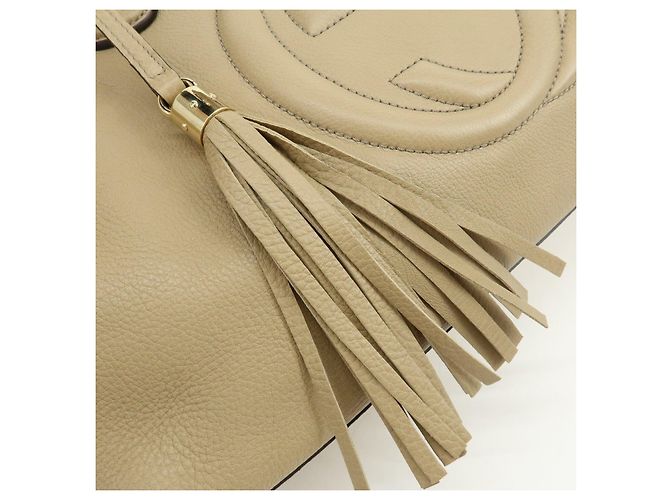 Borsa a spalla e borsa a mano GUCCI SOHO Interlocking G in pelle Beige 308363 - vista 17