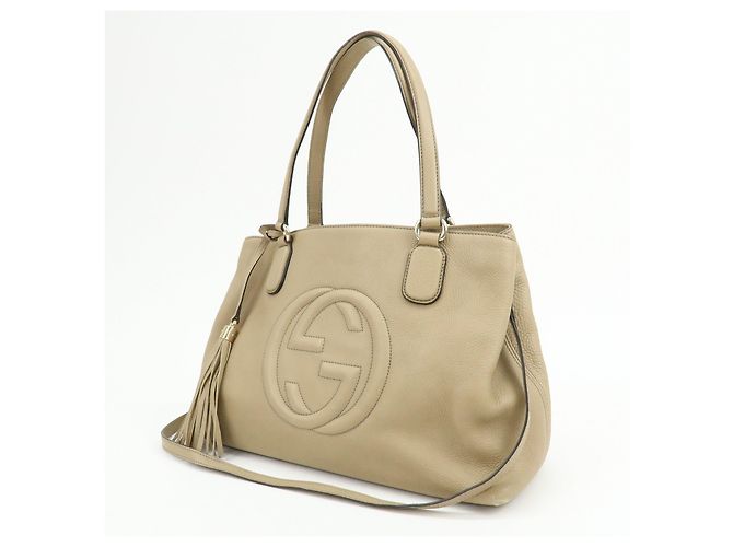 Borsa a spalla e borsa a mano GUCCI SOHO Interlocking G in pelle Beige 308363 - vista 3