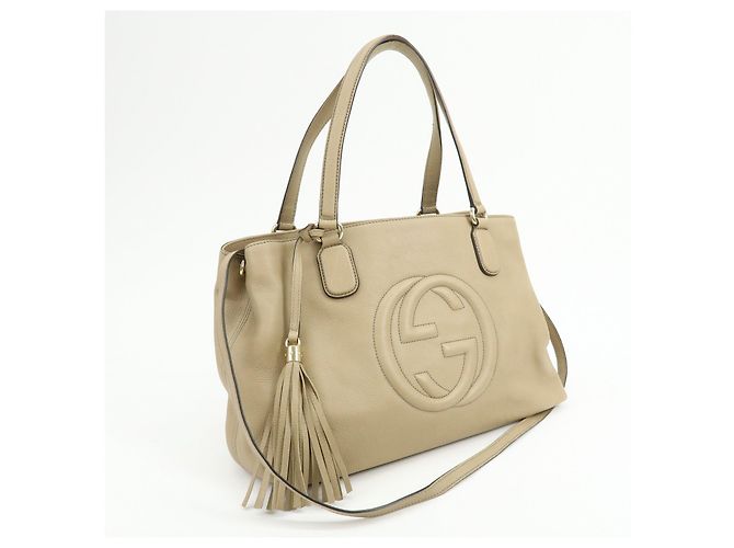 Borsa a spalla e borsa a mano GUCCI SOHO Interlocking G in pelle Beige 308363 - vista 4