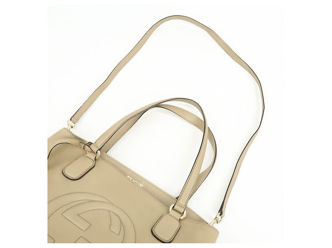Borsa a spalla e borsa a mano GUCCI SOHO Interlocking G in pelle Beige 308363 - vista 6