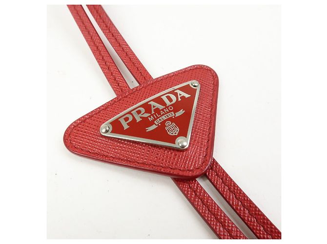 PRADA Triangle Logo Saffiano Leather Loop Tie Red - Ansicht 11