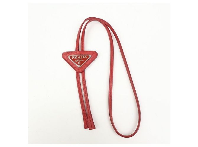 PRADA Triangle Logo Saffiano Leather Loop Tie Red - Ansicht 2