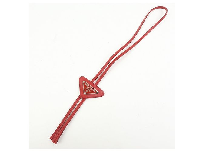 PRADA Triangle Logo Saffiano Leather Loop Tie Red - Ansicht 4