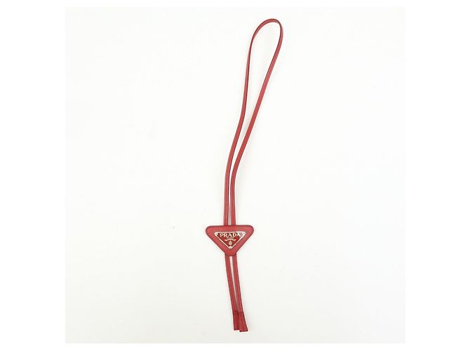 PRADA Triangle Logo Saffiano Leather Loop Tie Red - Ansicht 6