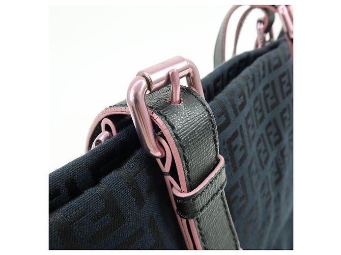 FENDI Borsa Tote e Borsa a Spalla in Tela Zucchino e Pelle Nera 8BH215 - vista 10