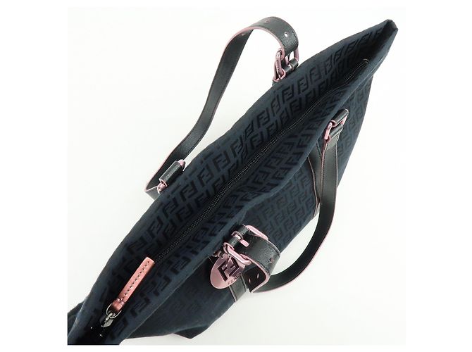 FENDI Borsa Tote e Borsa a Spalla in Tela Zucchino e Pelle Nera 8BH215 - vista 19