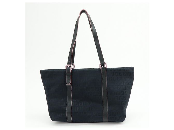 FENDI Borsa Tote e Borsa a Spalla in Tela Zucchino e Pelle Nera 8BH215 - vista 2