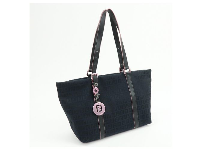 FENDI Borsa Tote e Borsa a Spalla in Tela Zucchino e Pelle Nera 8BH215 - vista 4