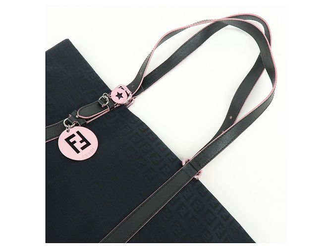 FENDI Borsa Tote e Borsa a Spalla in Tela Zucchino e Pelle Nera 8BH215 - vista 6