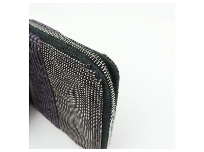 Hermès HERMES Portafoglio Herline PM Nylon Canvas Pelle Cerniera Grigio Nero - vista 10