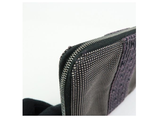 Hermès HERMES Portafoglio Herline PM Nylon Canvas Pelle Cerniera Grigio Nero - vista 11