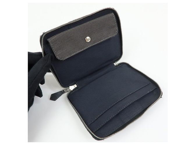 Hermès HERMES Portafoglio Herline PM Nylon Canvas Pelle Cerniera Grigio Nero - vista 16