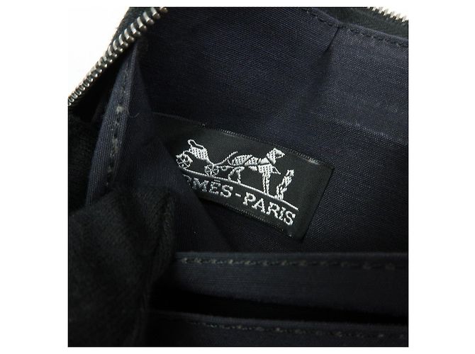 Hermès HERMES Portafoglio Herline PM Nylon Canvas Pelle Cerniera Grigio Nero - vista 20
