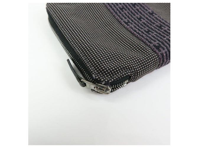 Hermès HERMES Portafoglio Herline PM Nylon Canvas Pelle Cerniera Grigio Nero - vista 6