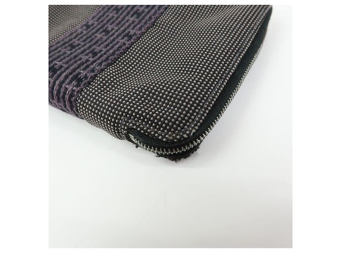Hermès HERMES Portafoglio Herline PM Nylon Canvas Pelle Cerniera Grigio Nero - vista 7