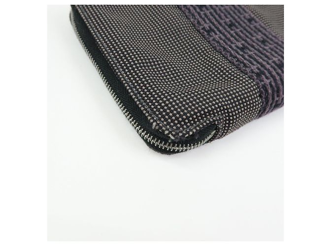 Hermès HERMES Portafoglio Herline PM Nylon Canvas Pelle Cerniera Grigio Nero - vista 8