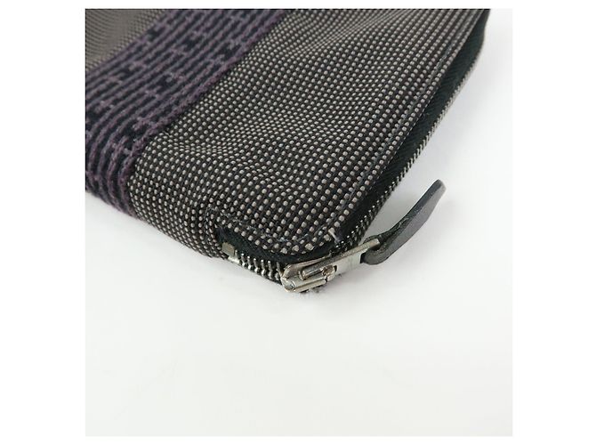 Hermès HERMES Portafoglio Herline PM Nylon Canvas Pelle Cerniera Grigio Nero - vista 9
