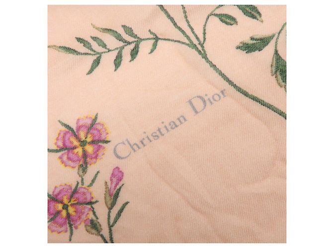 Sciarpa Christian Dior 100% Cashmere Uccelli Fiori Rosa Verde Blu Rosso - vista 10