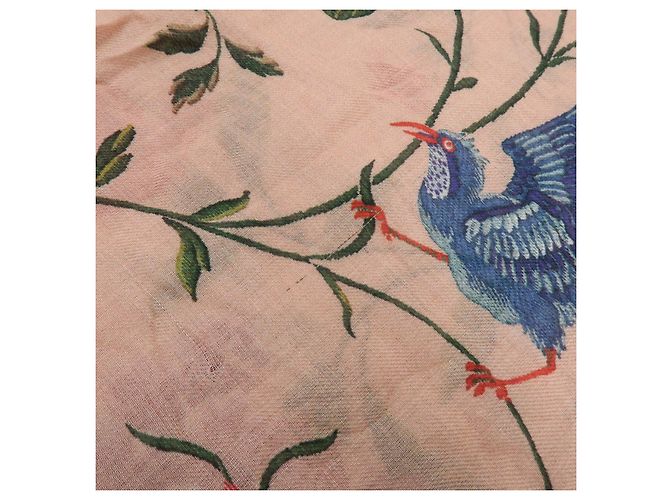 Sciarpa Christian Dior 100% Cashmere Uccelli Fiori Rosa Verde Blu Rosso - vista 11