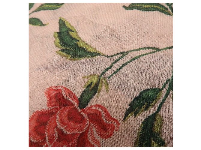 Sciarpa Christian Dior 100% Cashmere Uccelli Fiori Rosa Verde Blu Rosso - vista 12