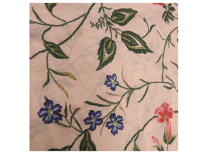 Sciarpa Christian Dior 100% Cashmere Uccelli Fiori Rosa Verde Blu Rosso - vista 13