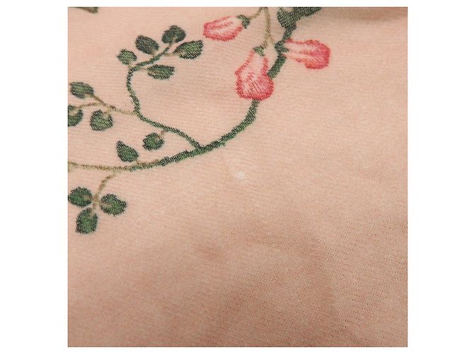 Sciarpa Christian Dior 100% Cashmere Uccelli Fiori Rosa Verde Blu Rosso - vista 14